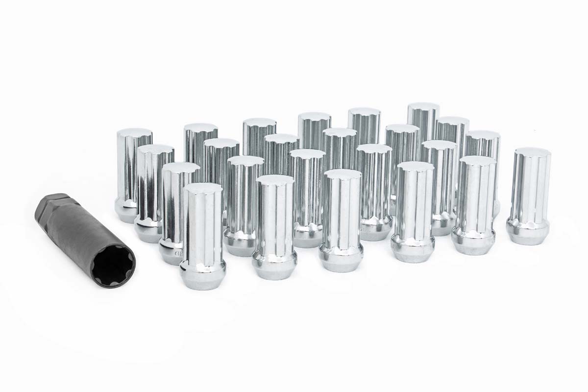 Nissan D21 Hardbody Pickup Lug Nut Set - Rough Country - Bulge Acorn Style - Chrome - '86-'97